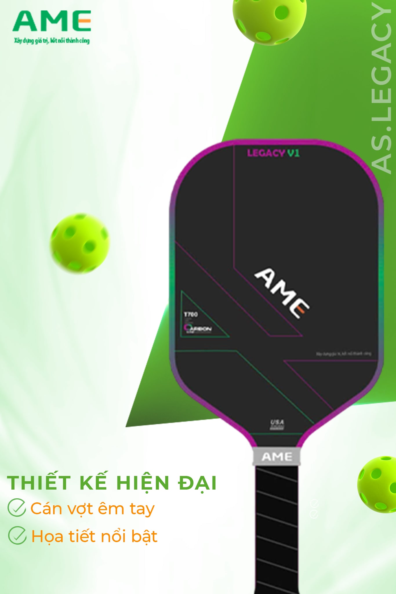 Thiết kế vợt Ame Pikleball hiện đại