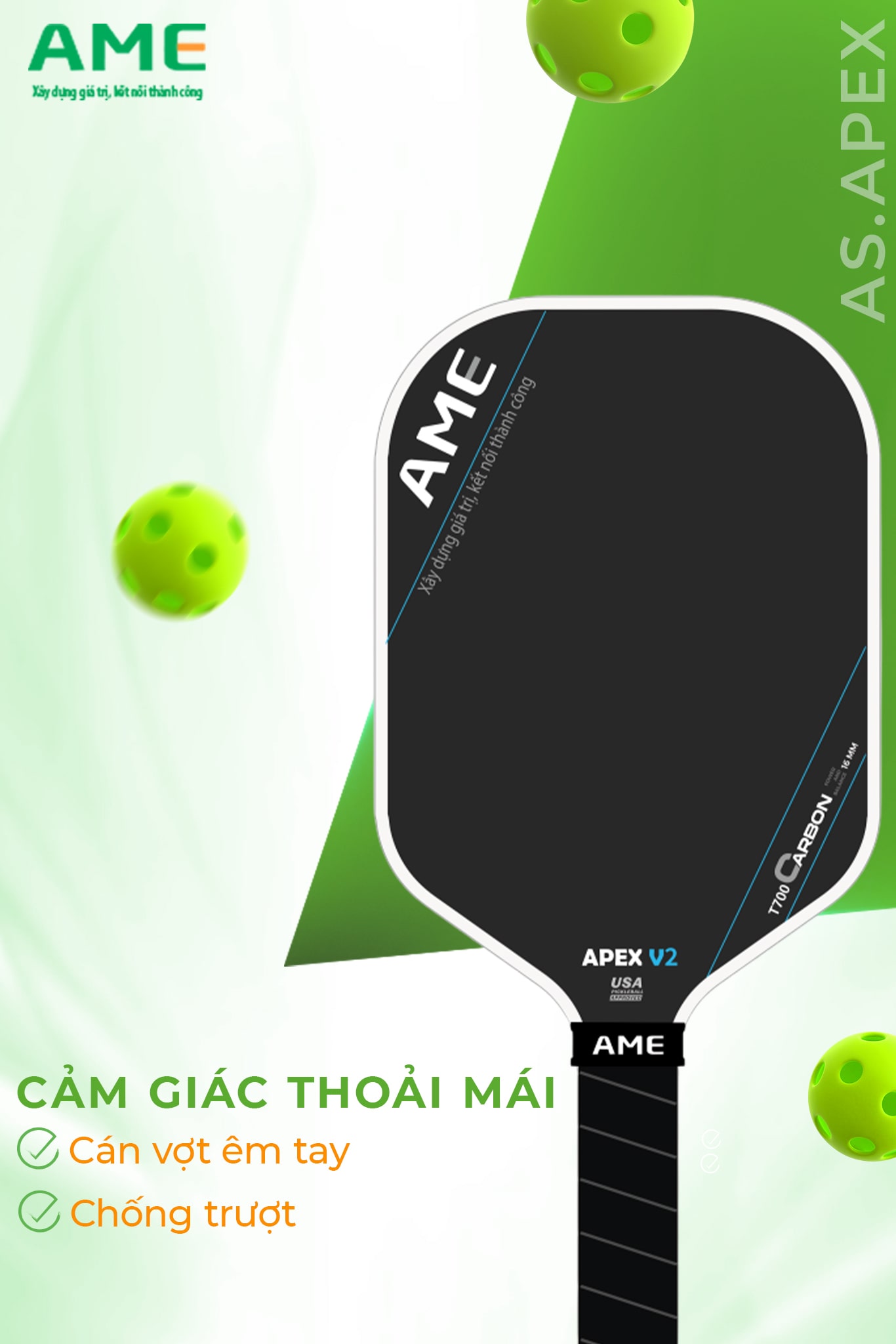Vợt Ame Pikleball cho cảm giác thoải mái